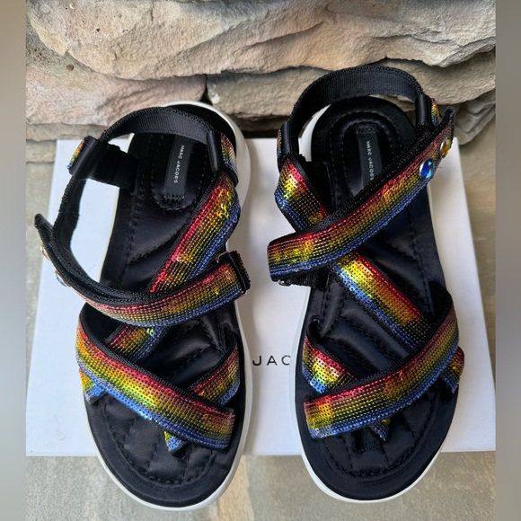 Marc Jacobs NIB Comet Sport Rainbow Sequins Strappy Sandals Size 38 Retail $250 - Picture 4 of 6